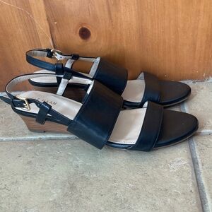 Cole Haan Black Leather Wedge Sandals